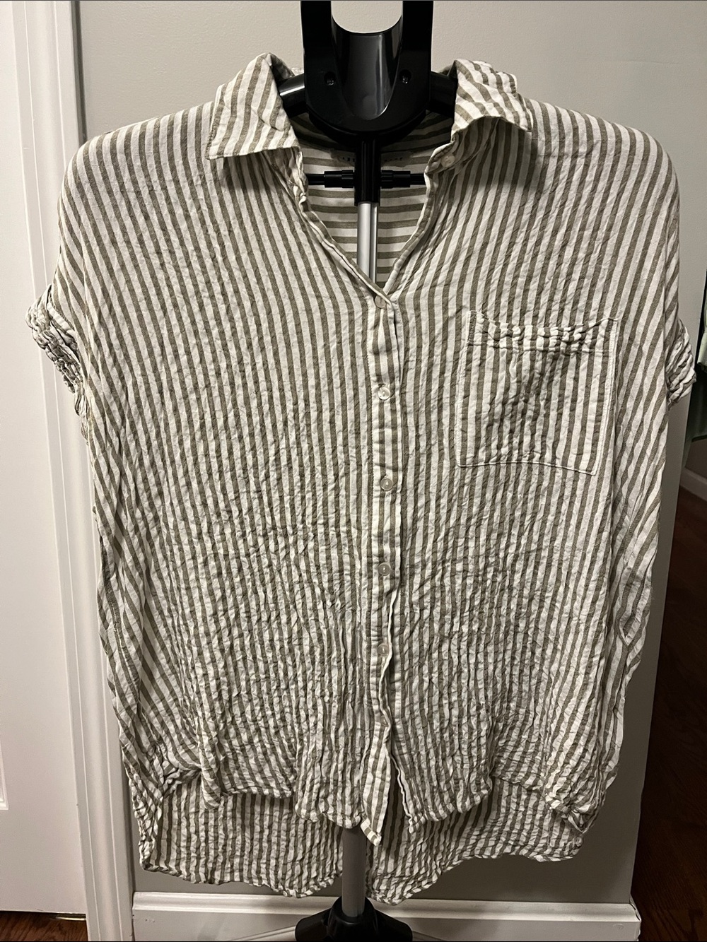 Jane and Delancey White and Khaki Stripe Button-Down - Size Small